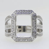 Sterling Silver Semi Mount Ring Setting Emerald OCT 14x10mm Halo Split Shank L56 - Syzjewelry